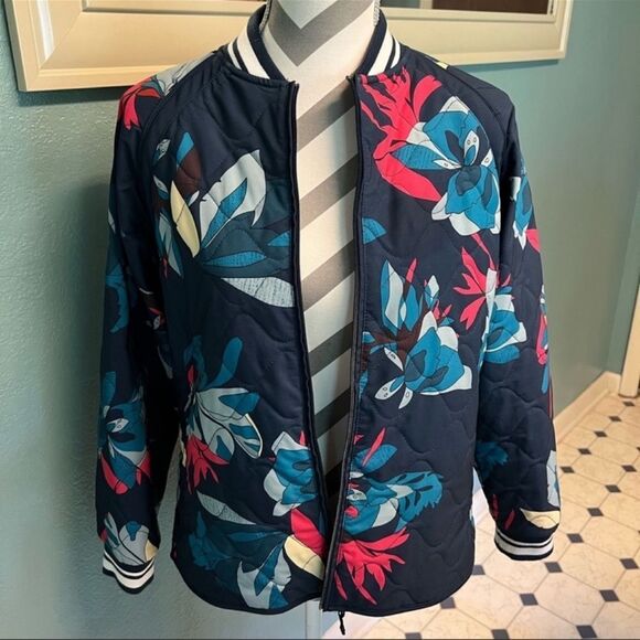JoyLab Floral Varsity Jacket - Navy and Multicolor - Picture 1 of 7
